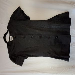 Black patterned 2 piece suit cup sleeve peplum top Virgo II sz 14  made in USA